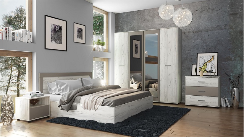 Спален комплект Летисия XL с включен матрак Бонел 160/200 дъб крафт бял с базалт - изглед 1