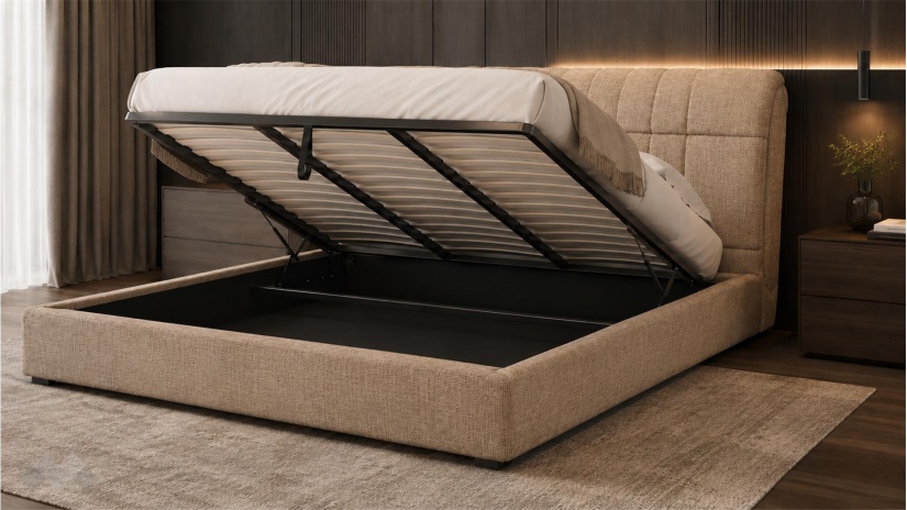 Тапицирана спалня 180/200 Милоа с включен матрак Sleep Nuvia 180/200 кафяв - изглед 2