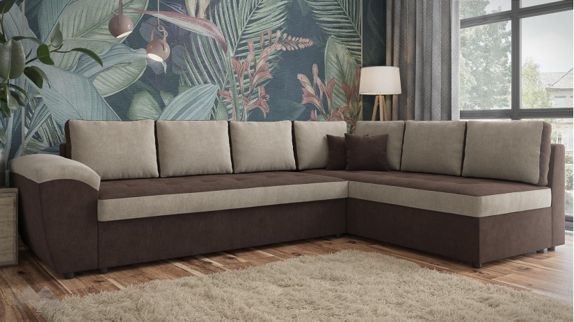 Ъглов диван Анкона с посока кафяв с бежово - изглед 1